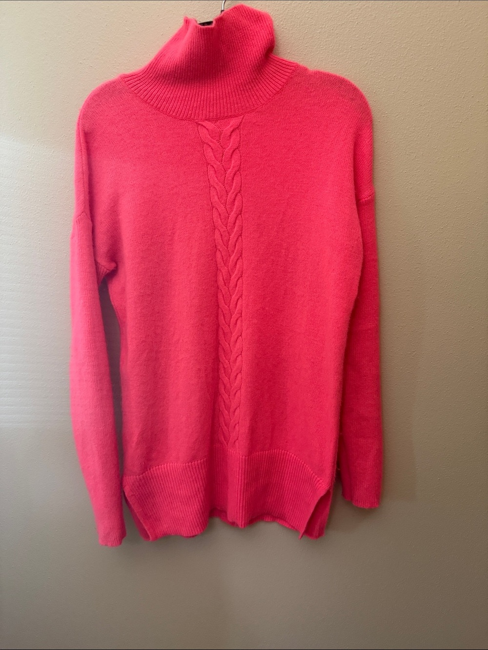 GAP Bright Pink Cable-Front Turtleneck Sweater
